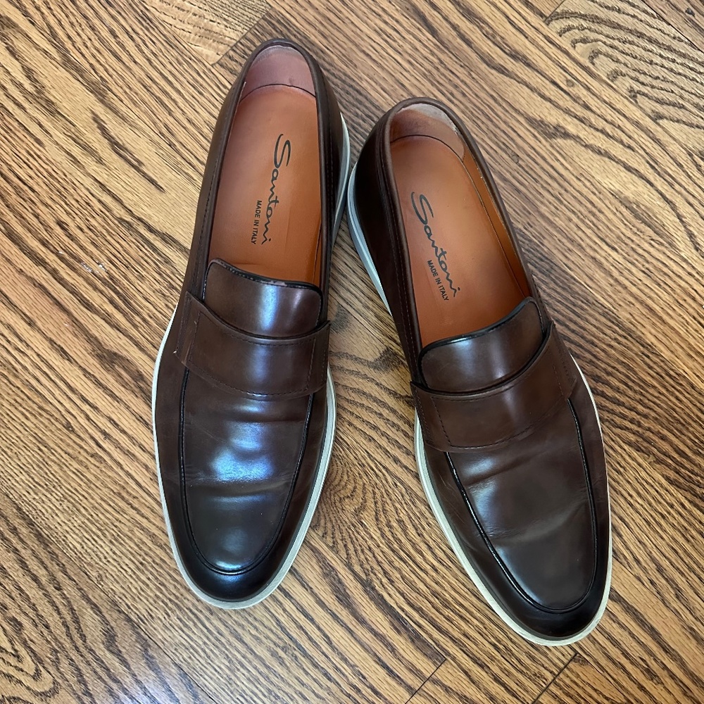Santoni Italian leather loafers, size 10